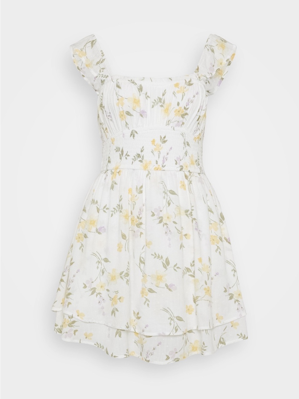 Hollister White Floral Mini Dress with Yellow and Green Details
